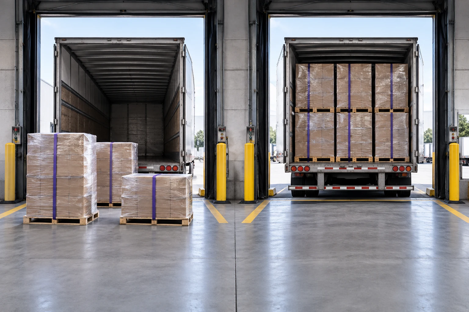Illustrative freight loading docks and pallet loads